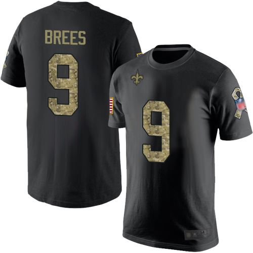 Men New Orleans Saints Black Camo Drew Brees Salute to Service NFL Football #9 T Shirt->nfl t-shirts->Sports Accessory